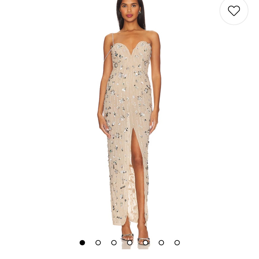 Elegant Camila Coelho Beige Bejeweled Evening Gown